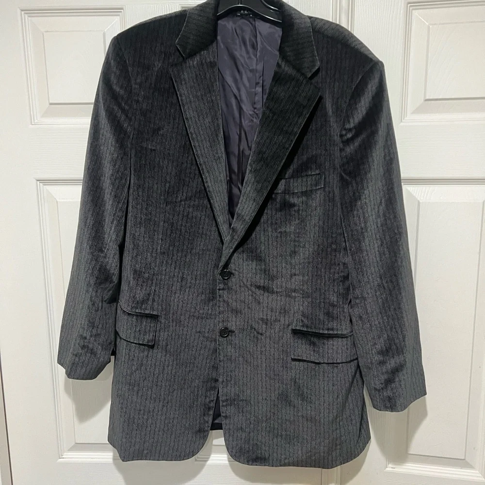 THEORY ‎ Luxe Plush Velvet Tuxedo Blazer Dark Grey Sporty Business Casual 46R